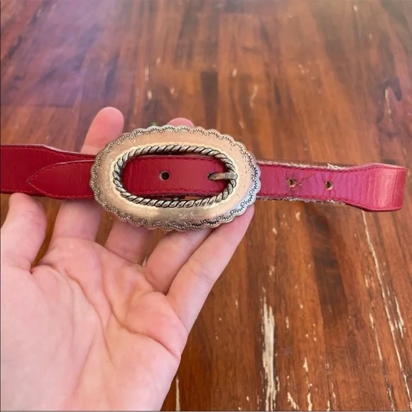 SOLD——JUSTIN BOOTS Red Leather Belt - Picture 4 of 8